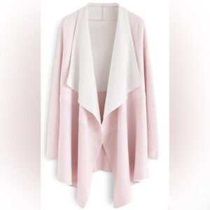 SOFT BLUSH RIBBED HEM DRAPE CARDIGAN